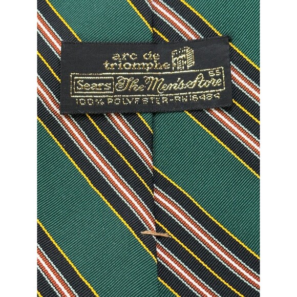 Vintage Sears The Men's Store Tie Arc De Triomphe Green Striped Retro Business - Picture 2 of 2